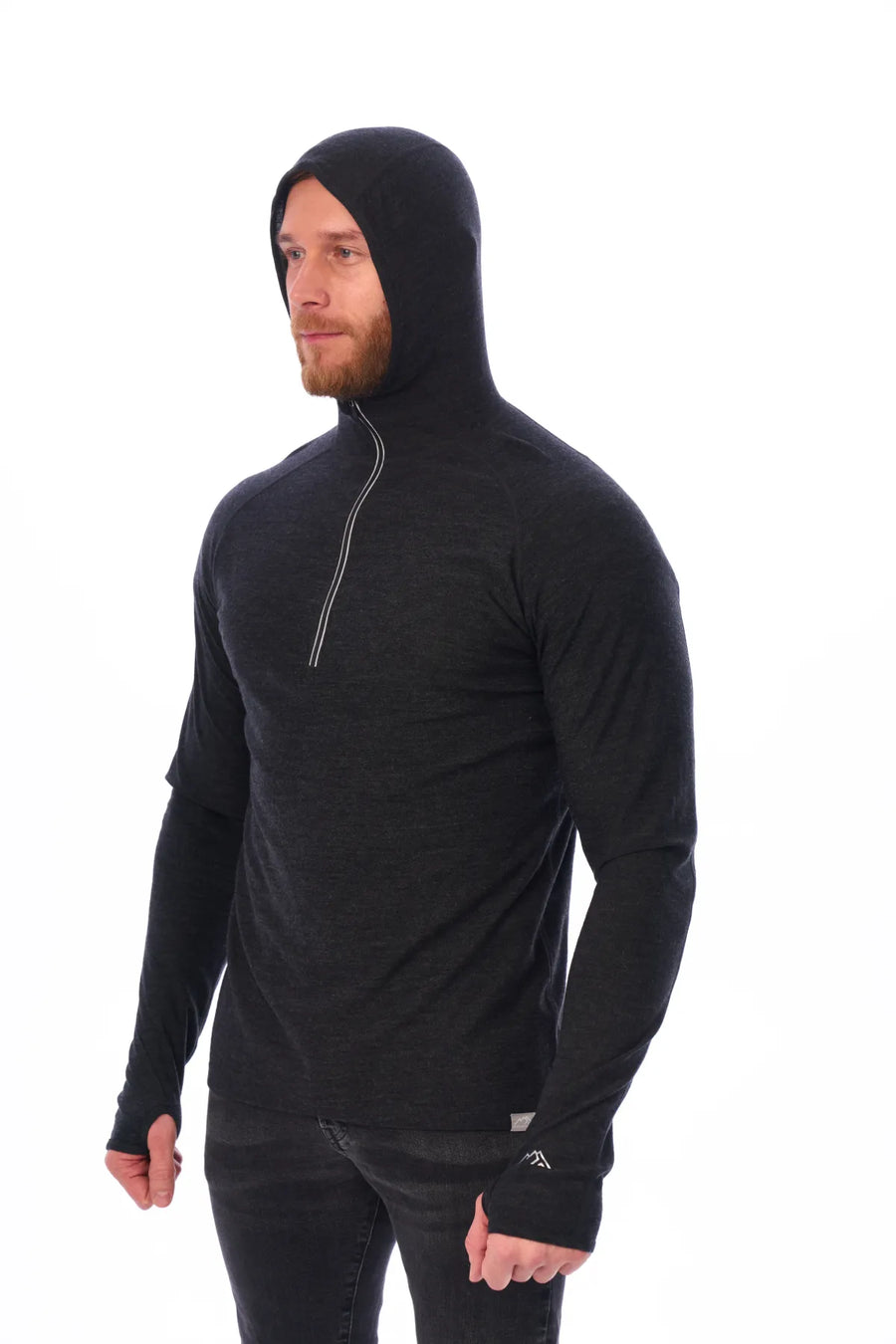 Men's Merino Wool Half Zip Hoodie 190 Charcoal Grey