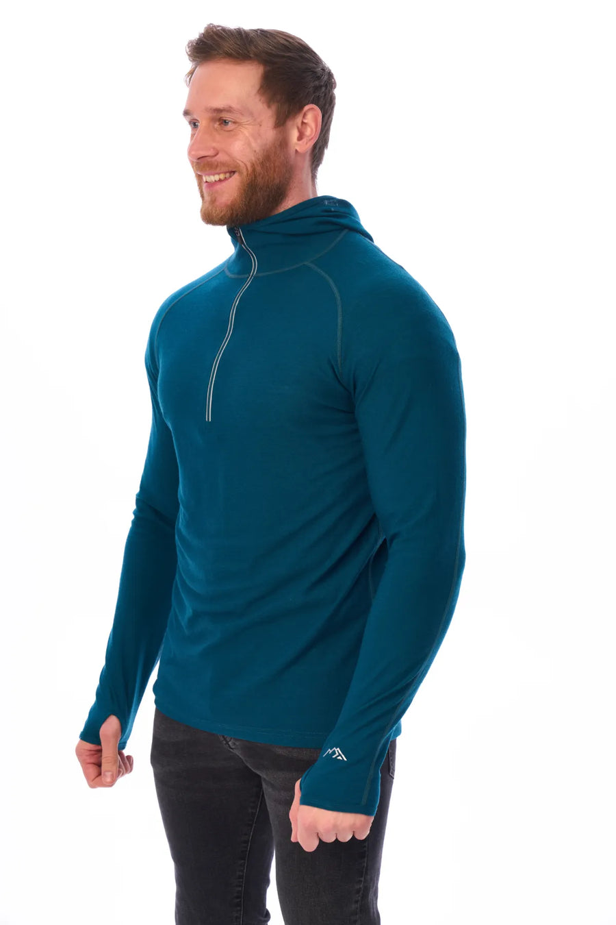 Men's Merino Wool Half Zip Hoodie 190 Deep Teal