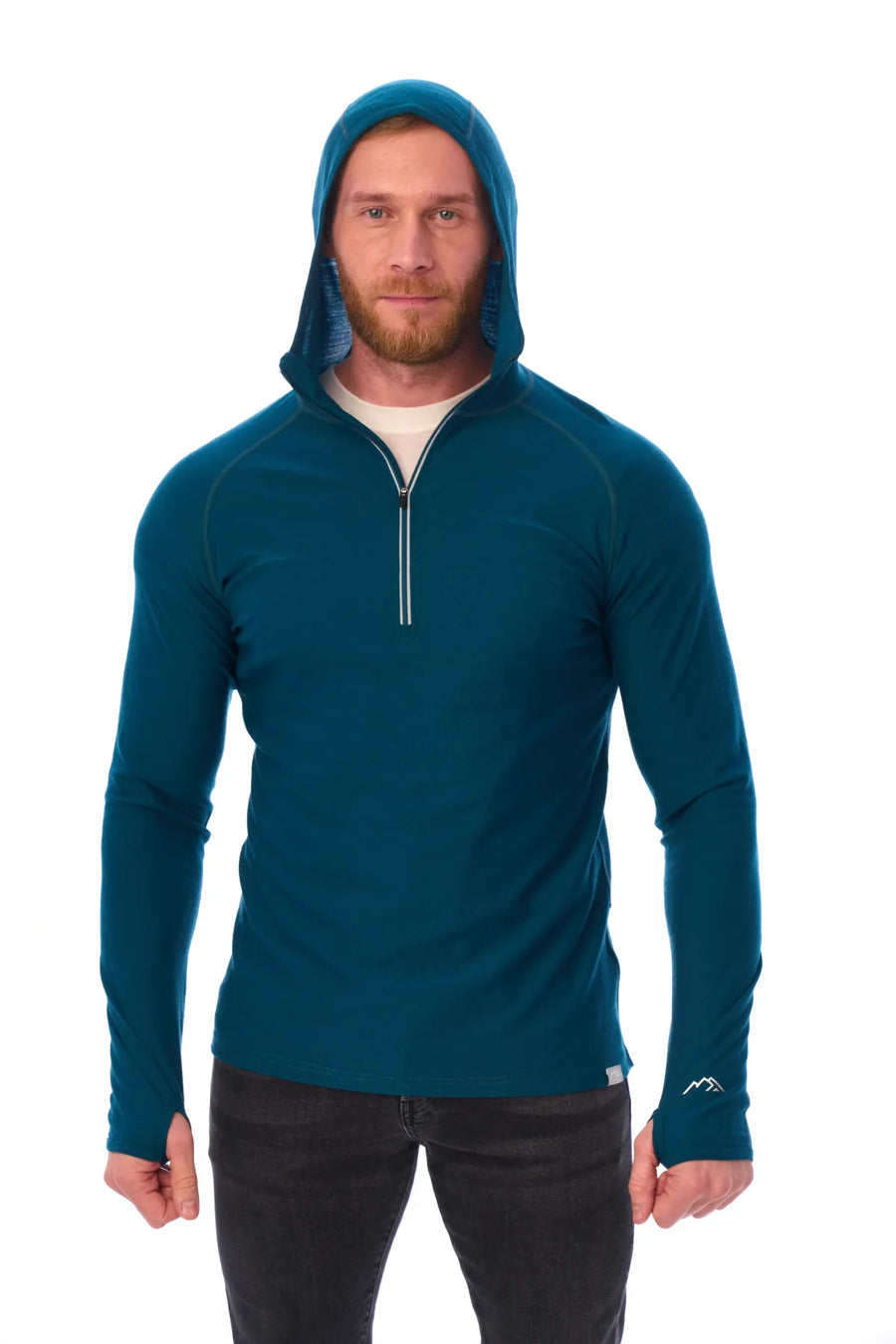 Men's Merino Wool Half Zip Hoodie 190 Deep Teal