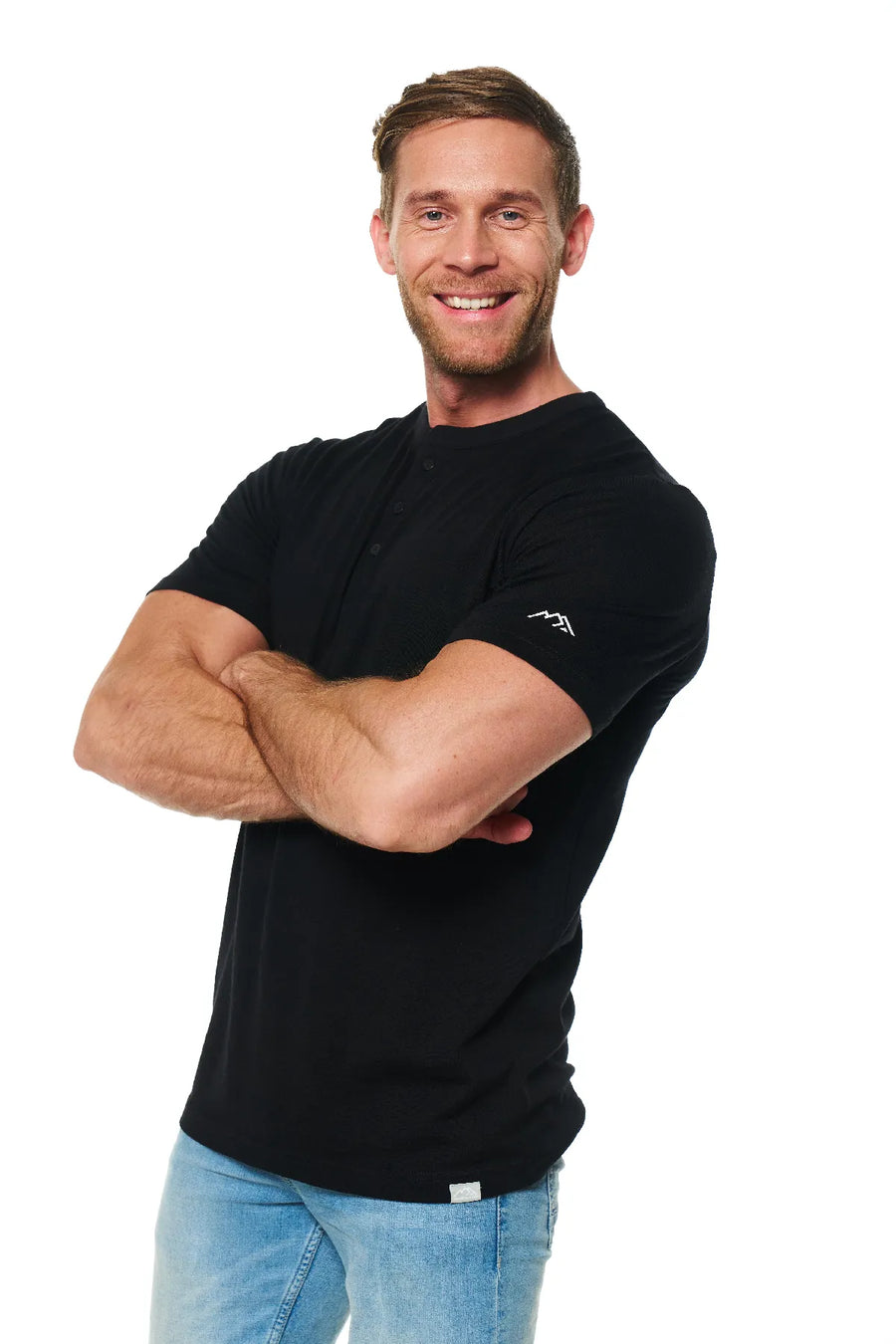 Men's Merino Wool Henley T-shirt 180 Black