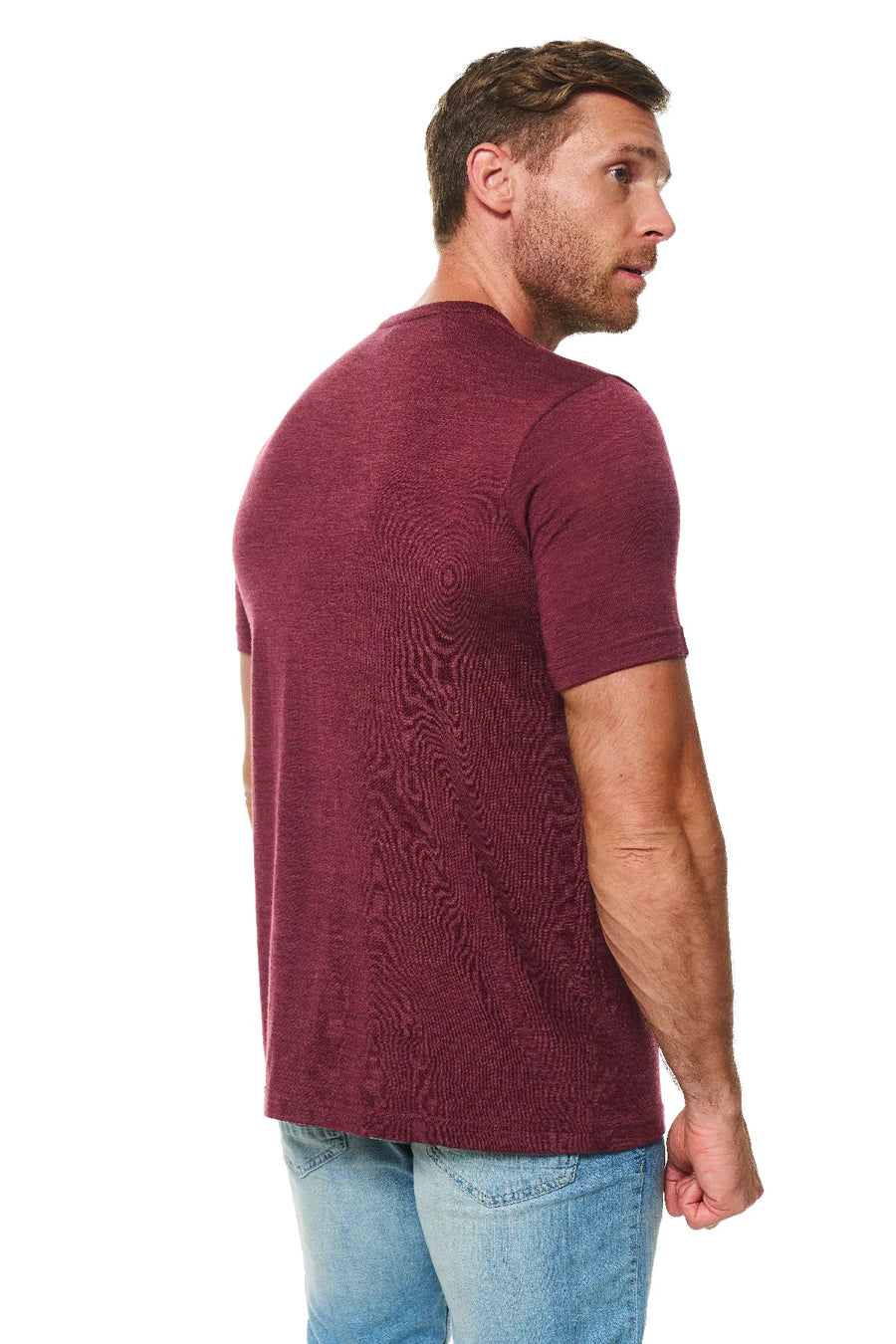 Men's Merino Wool Henley T-shirt 180 Burgundy