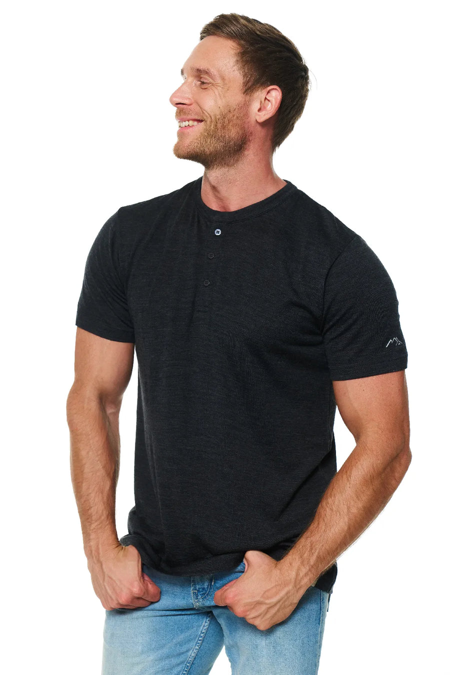 Men's Merino Wool Henley T-shirt 180 Charcoal Grey