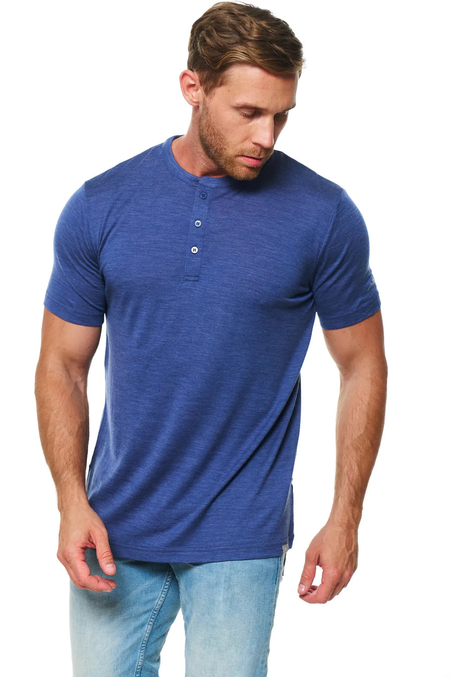 Men's Merino Wool Henley T-shirt 180 Windsor Blue