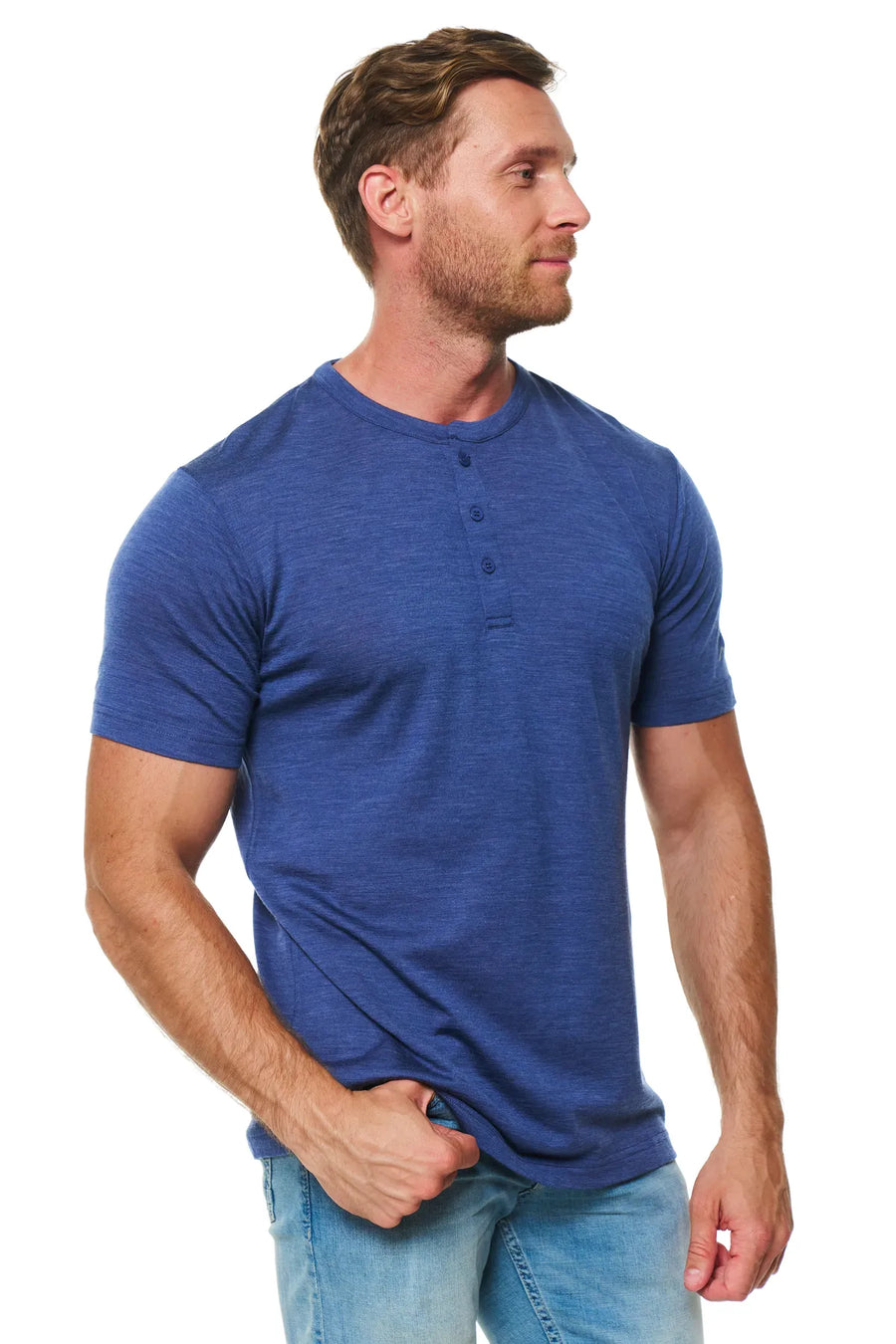 Men's Merino Wool Henley T-shirt 180 Windsor Blue