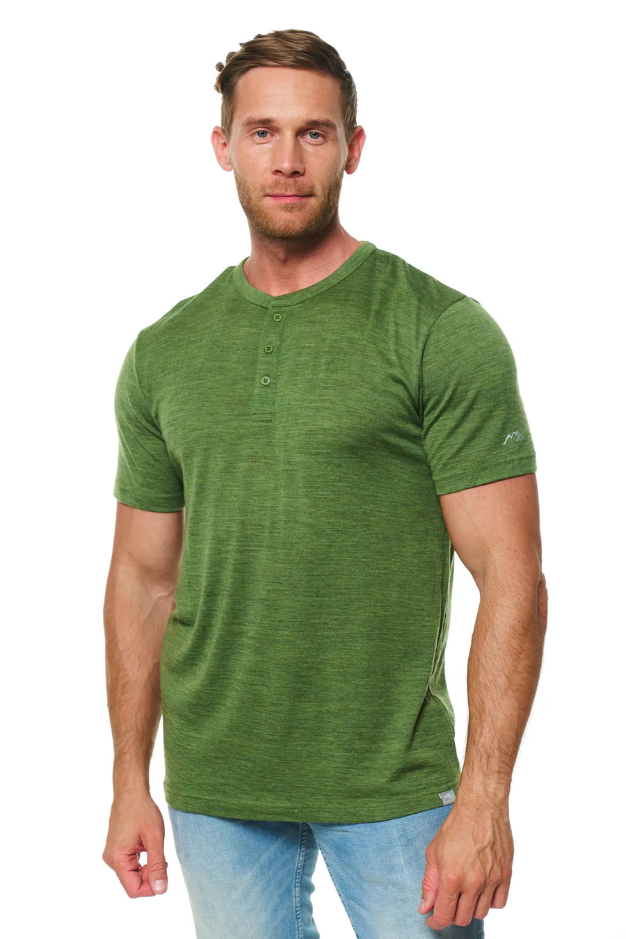 Men's Merino Wool Henley T-shirt 180 Olive Green