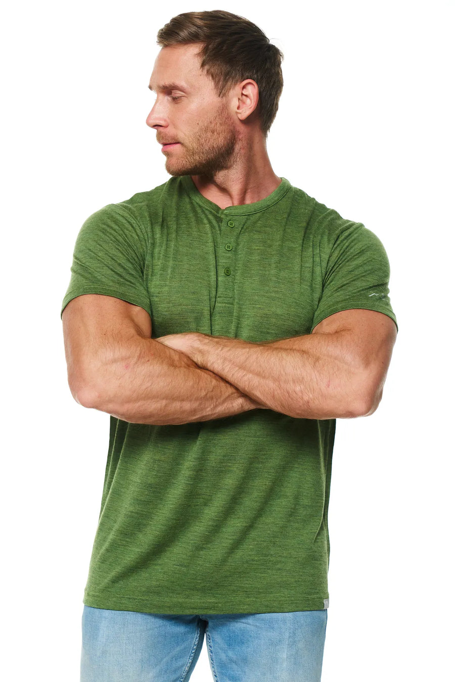 Men's Merino Wool Henley T-shirt 180 Olive Green