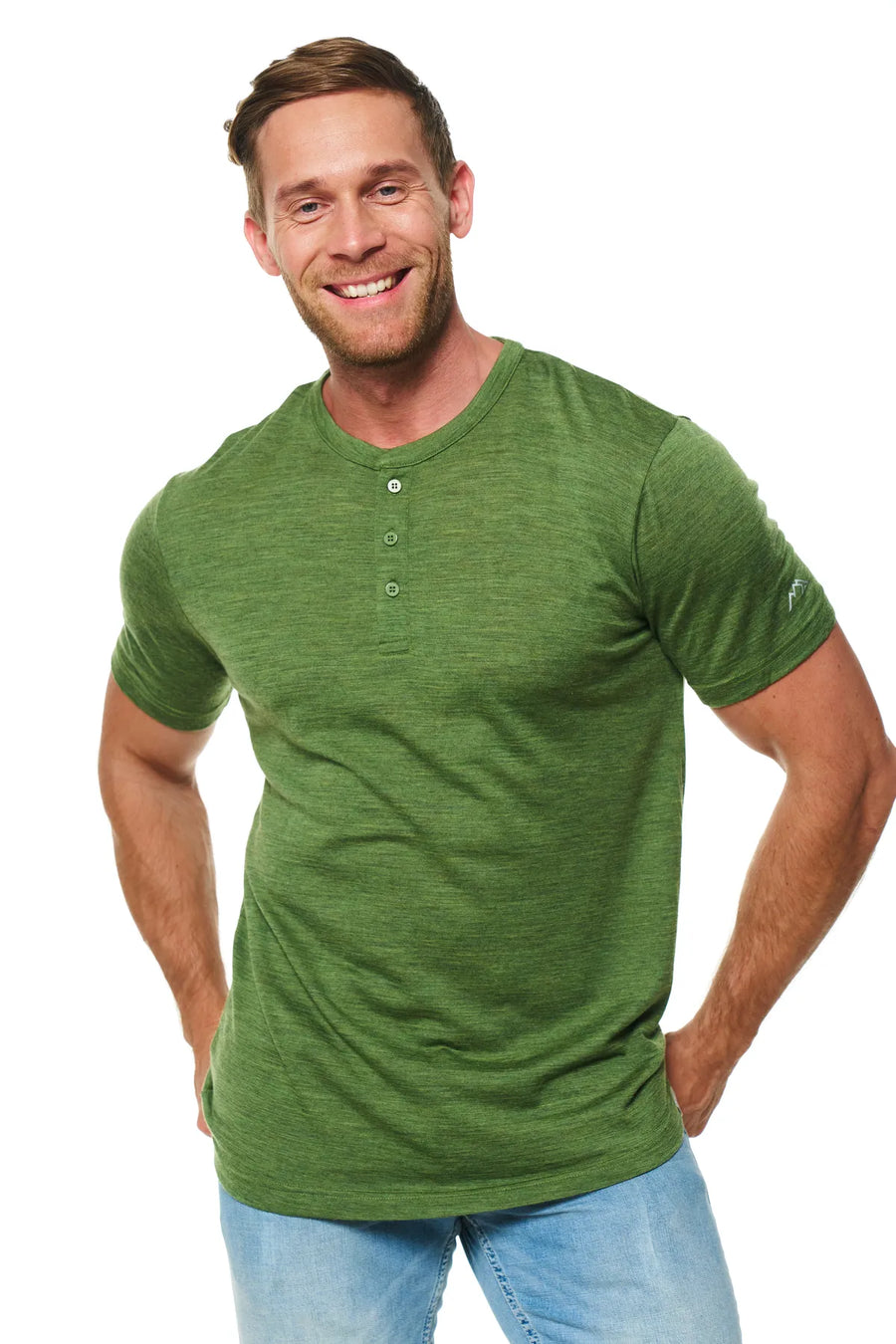 Men's Merino Wool Henley T-shirt 180 Olive Green