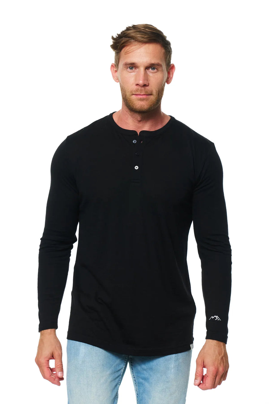 Men's Merino Wool Henley Long Sleeve 170 Black