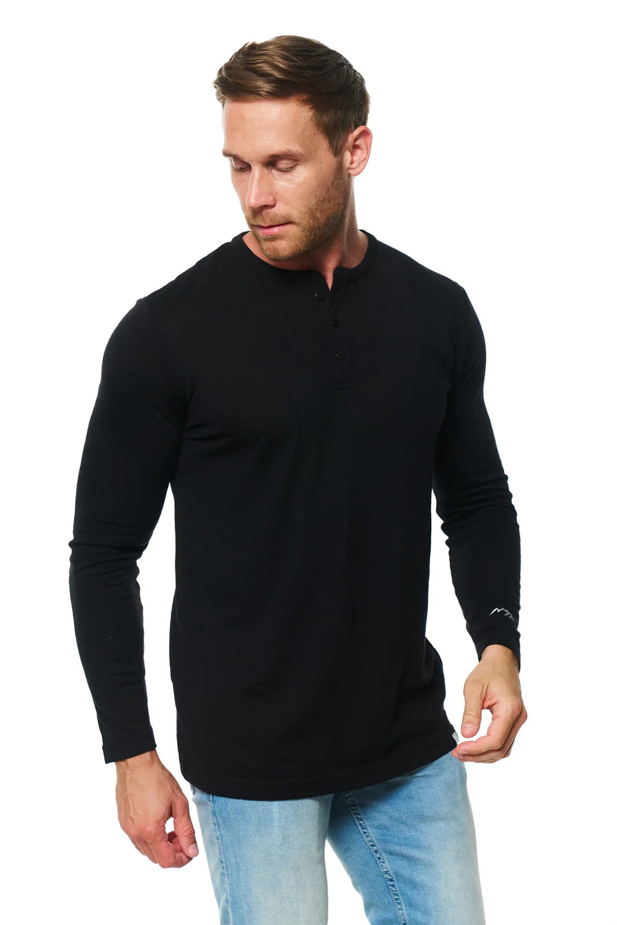 Men's Merino Wool Henley Long Sleeve 170 Black