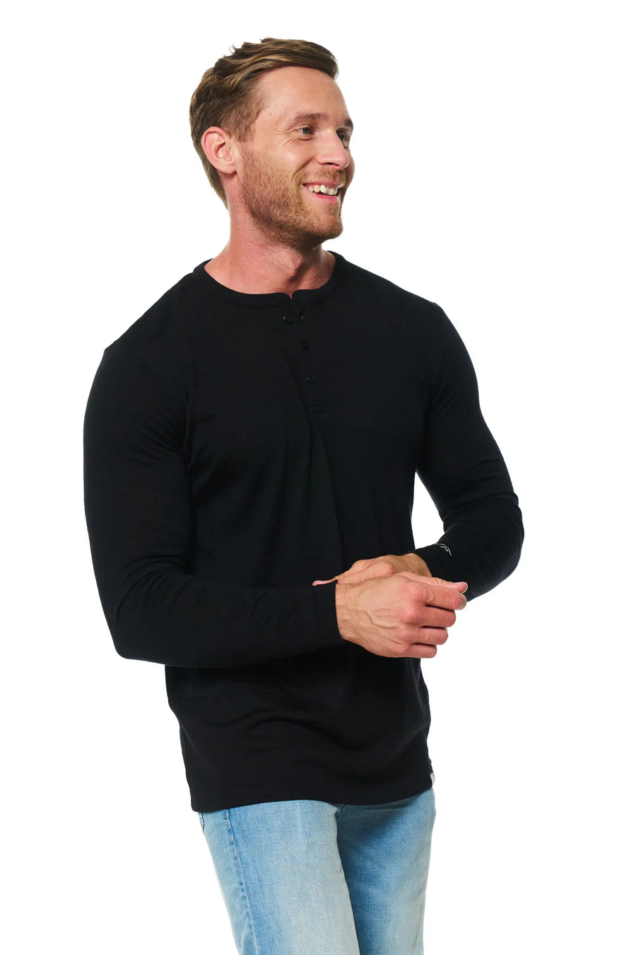 Men's Merino Wool Henley Long Sleeve 170 Black
