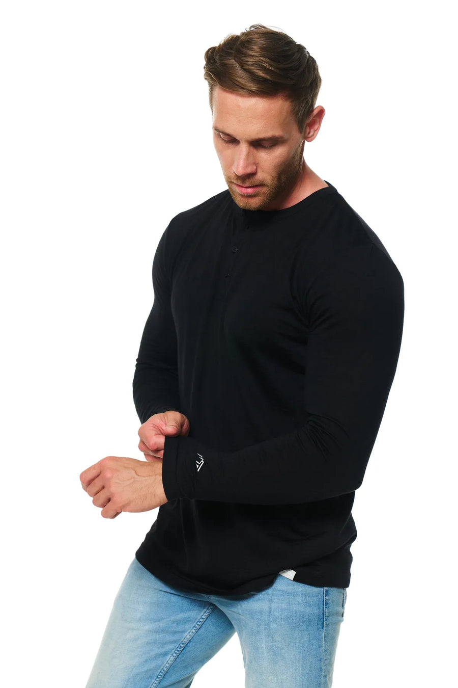 Men's Merino Wool Henley Long Sleeve 170 Black