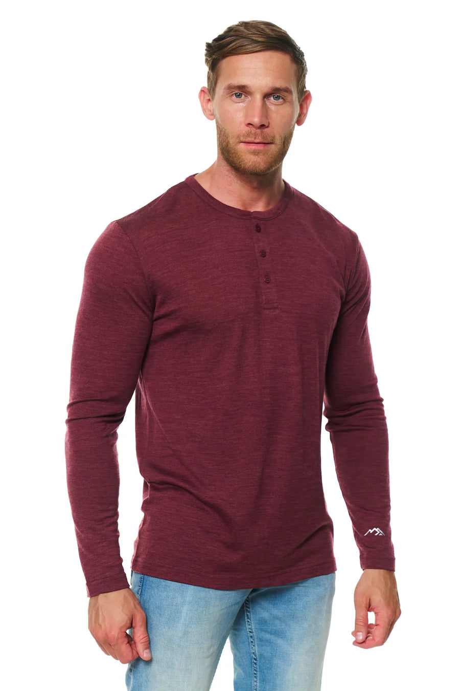 Haut à manches longues Henley en laine mérinos pour homme 170 bordeaux