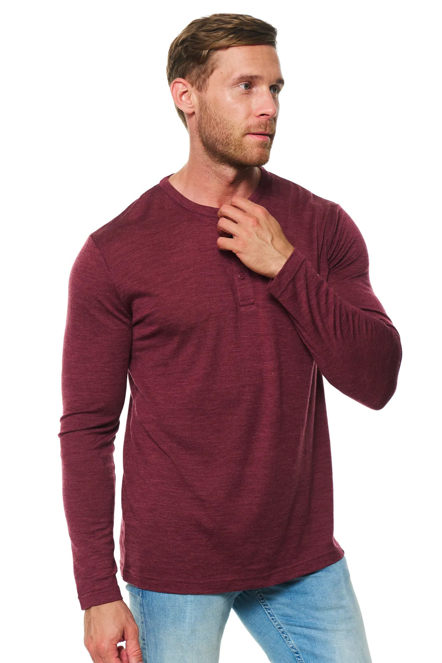 Haut à manches longues Henley en laine mérinos pour homme 170 bordeaux