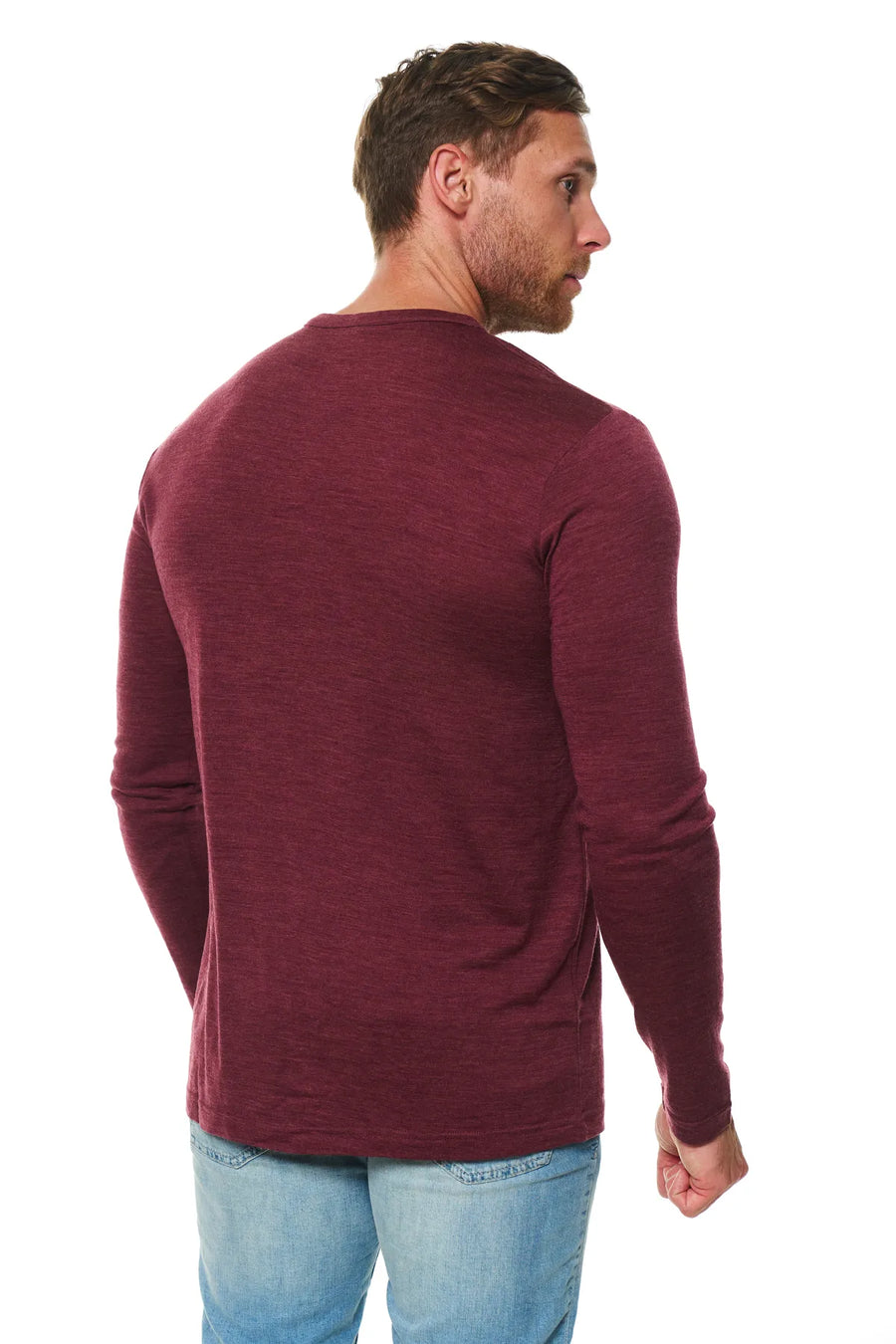 Haut à manches longues Henley en laine mérinos pour homme 170 bordeaux
