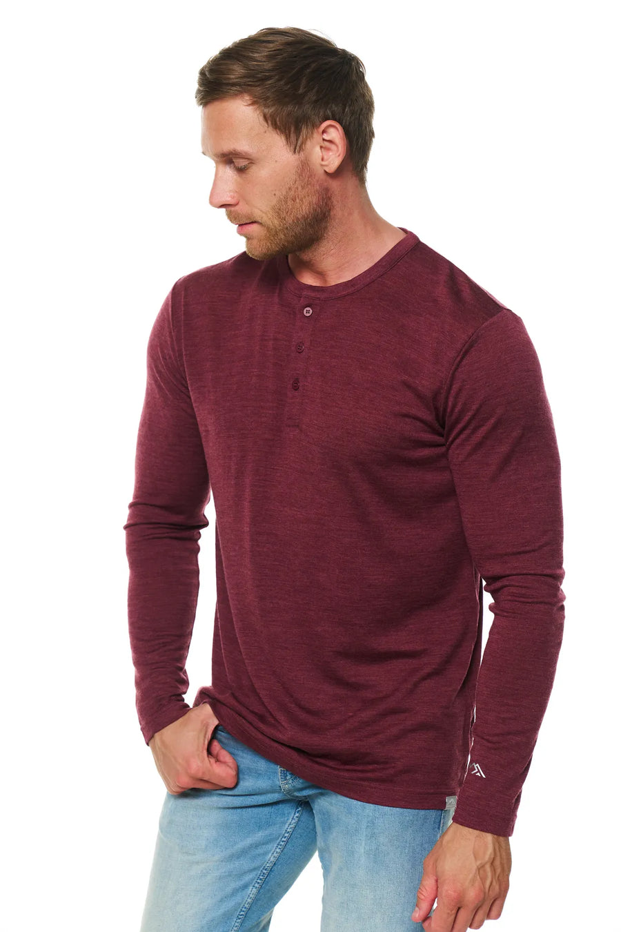 Haut à manches longues Henley en laine mérinos pour homme 170 bordeaux