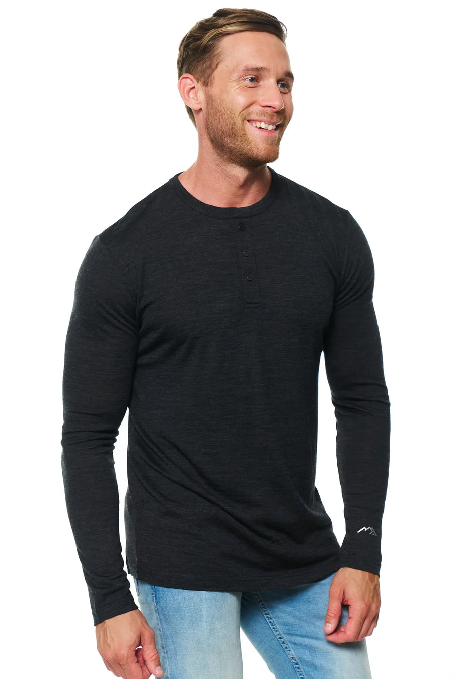 Men's Merino Wool Henley Long Sleeve 170 Charcoal