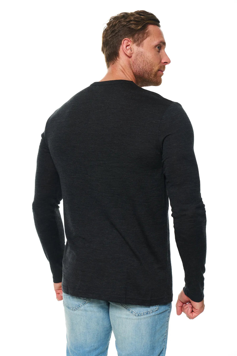Men's Merino Wool Henley Long Sleeve 170 Charcoal