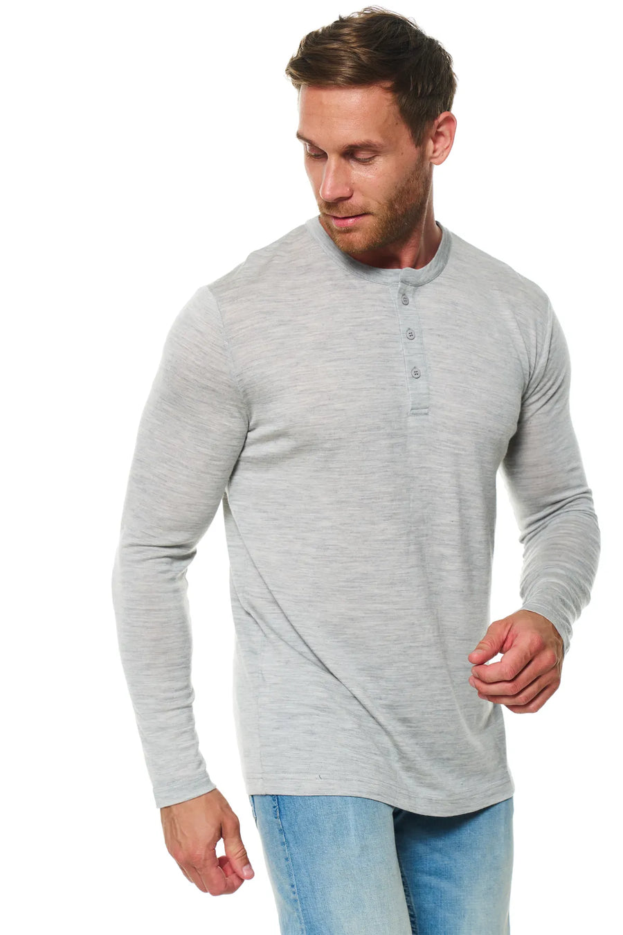 Men's Merino Wool Henley Long Sleeve 170 Heathered Grey