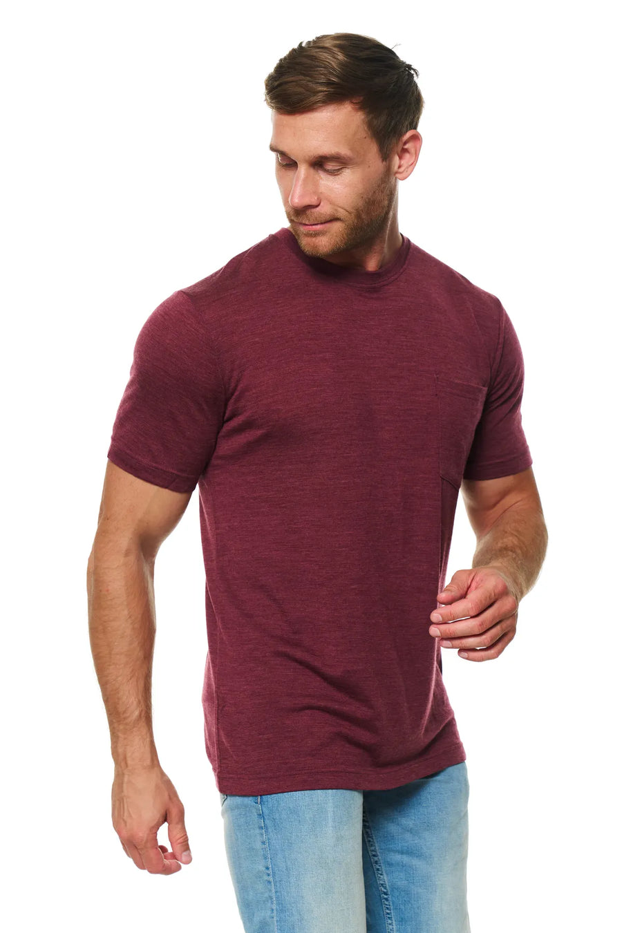 Men's Merino Wool Burgundy Pocket T-Shirt