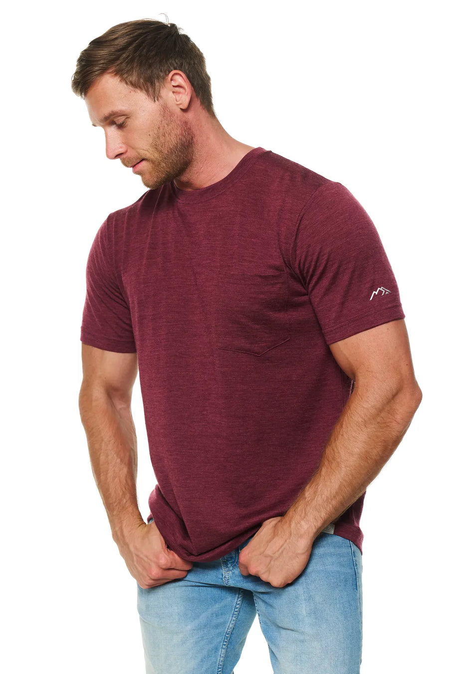 Men's Merino Wool Burgundy Pocket T-Shirt