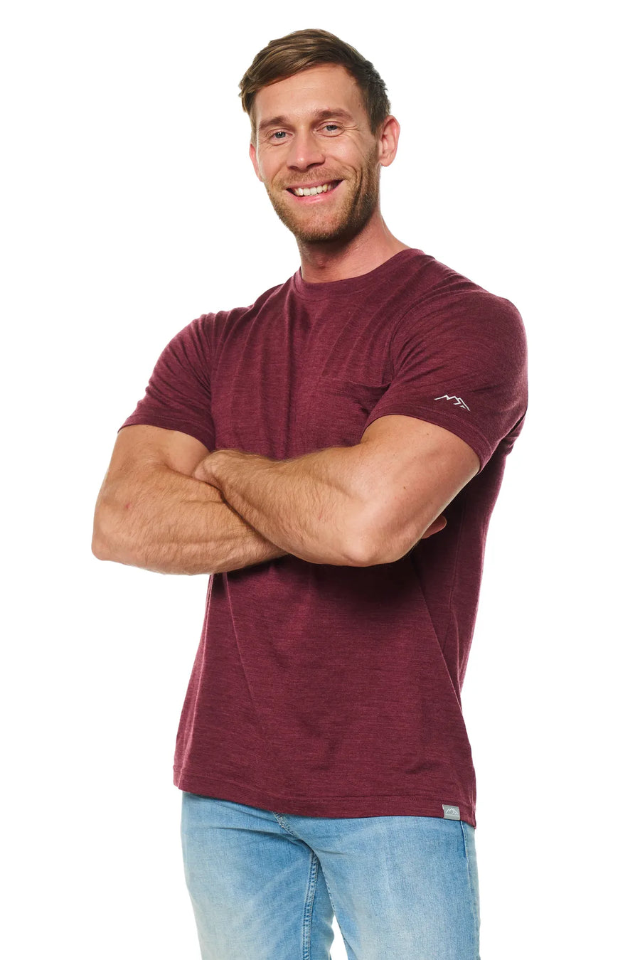 Men's Merino Wool Burgundy Pocket T-Shirt