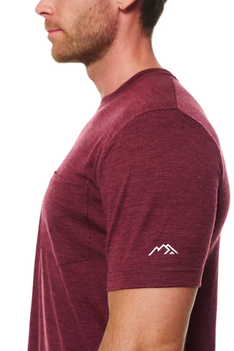 Men's Merino Wool Burgundy Pocket T-Shirt