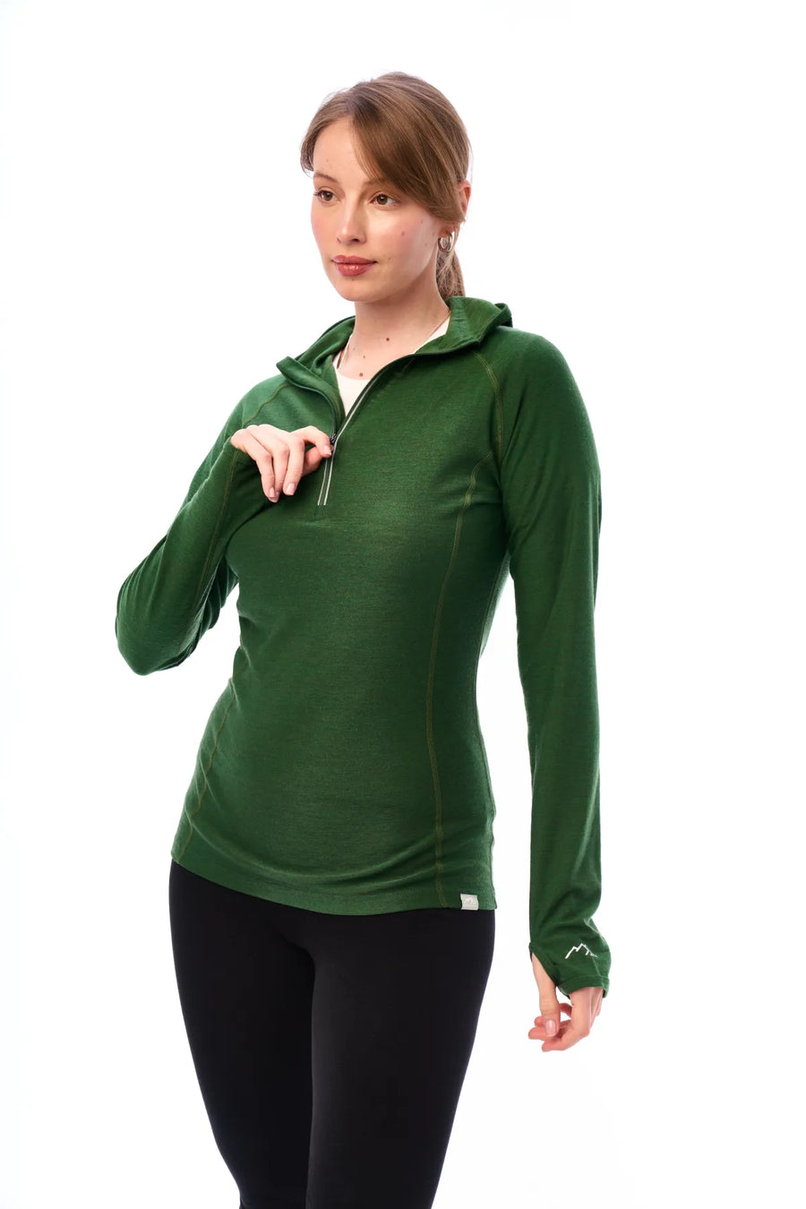 Women's Merino Wool Half Zip Hoodie 190 Olive