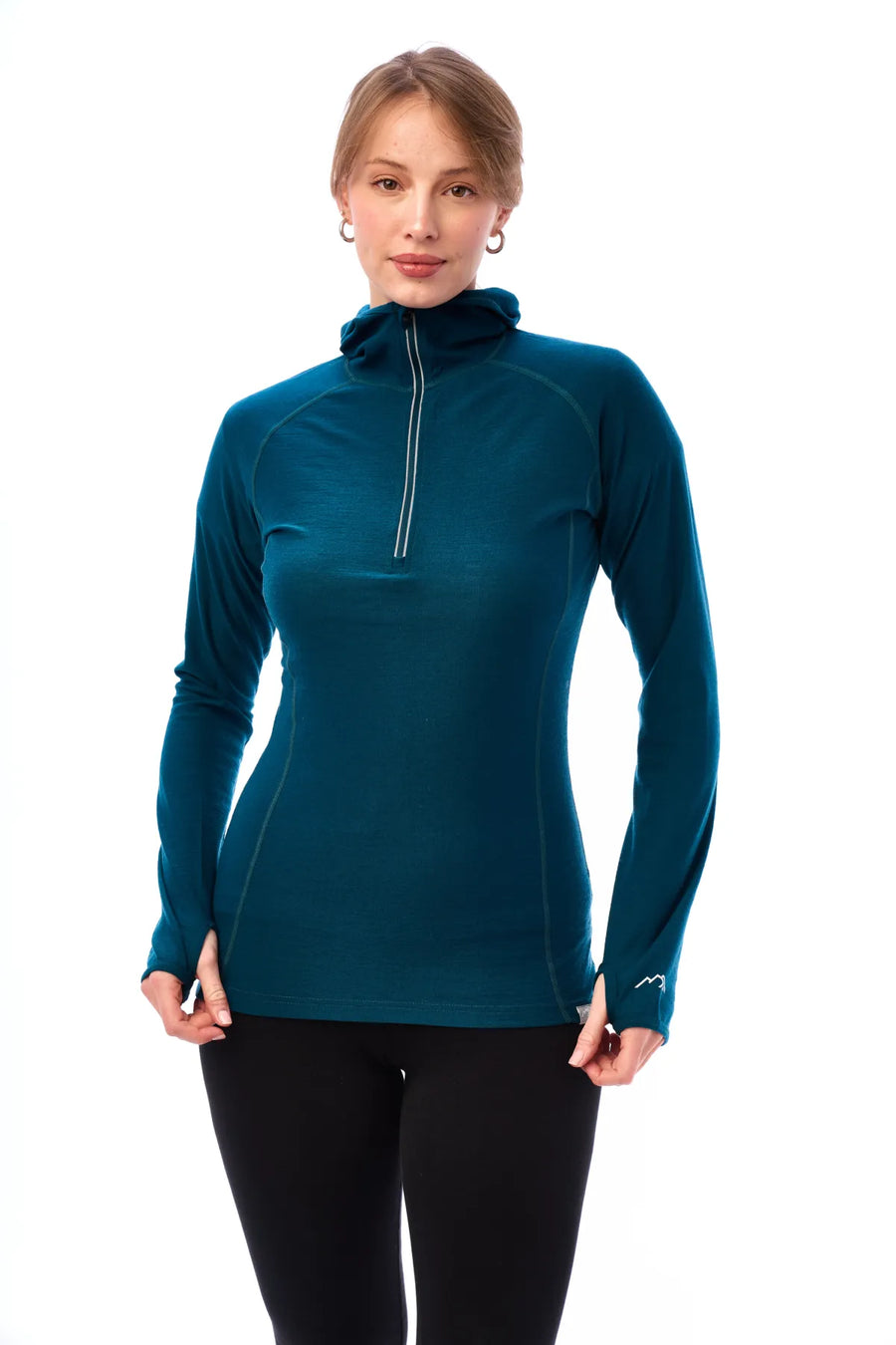 Women's Merino Wool Half Zip Hoodie 190 Deep Teal