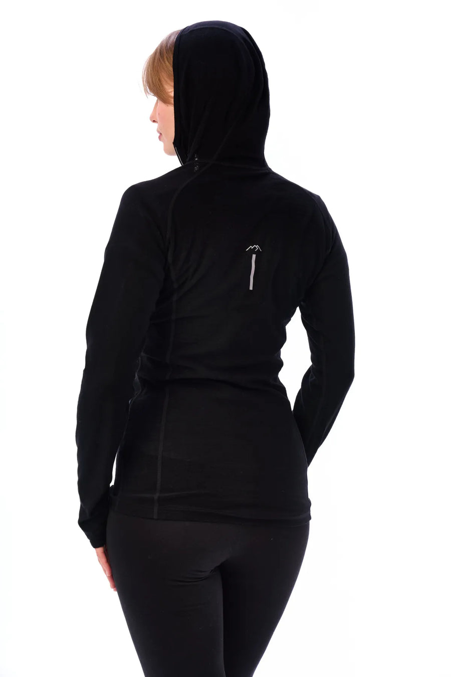 Women's Merino Wool Half Zip Hoodie 190 Black