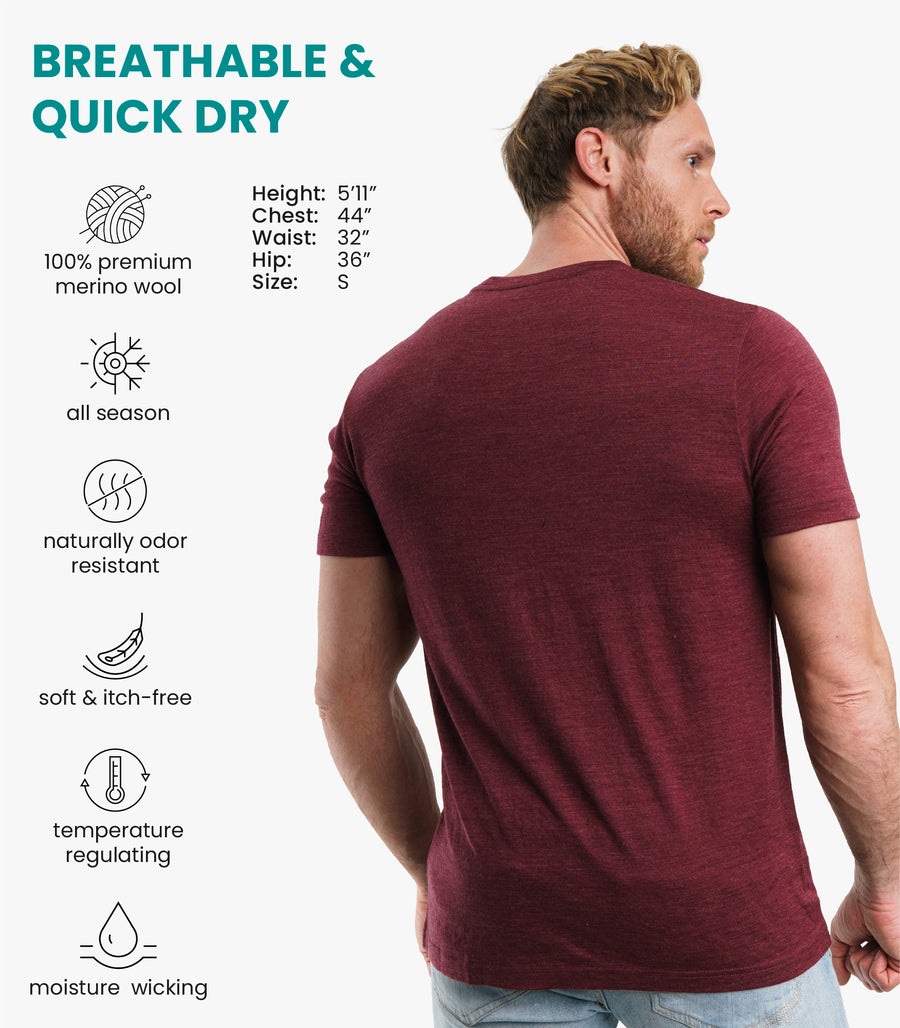 Men's Merino T-shirt 180 Burgundy Wine (+socks)