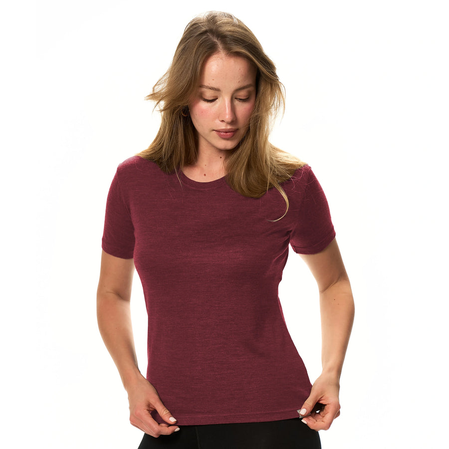 Women's Merino T-shirt 180 Burgundy Wine | Crewneck