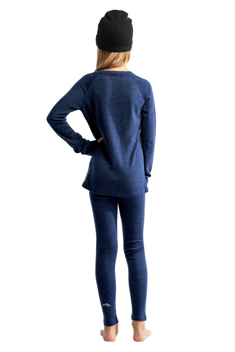 Kids’ Merino Wool Thermal Set 250 Navy + Black Beanie