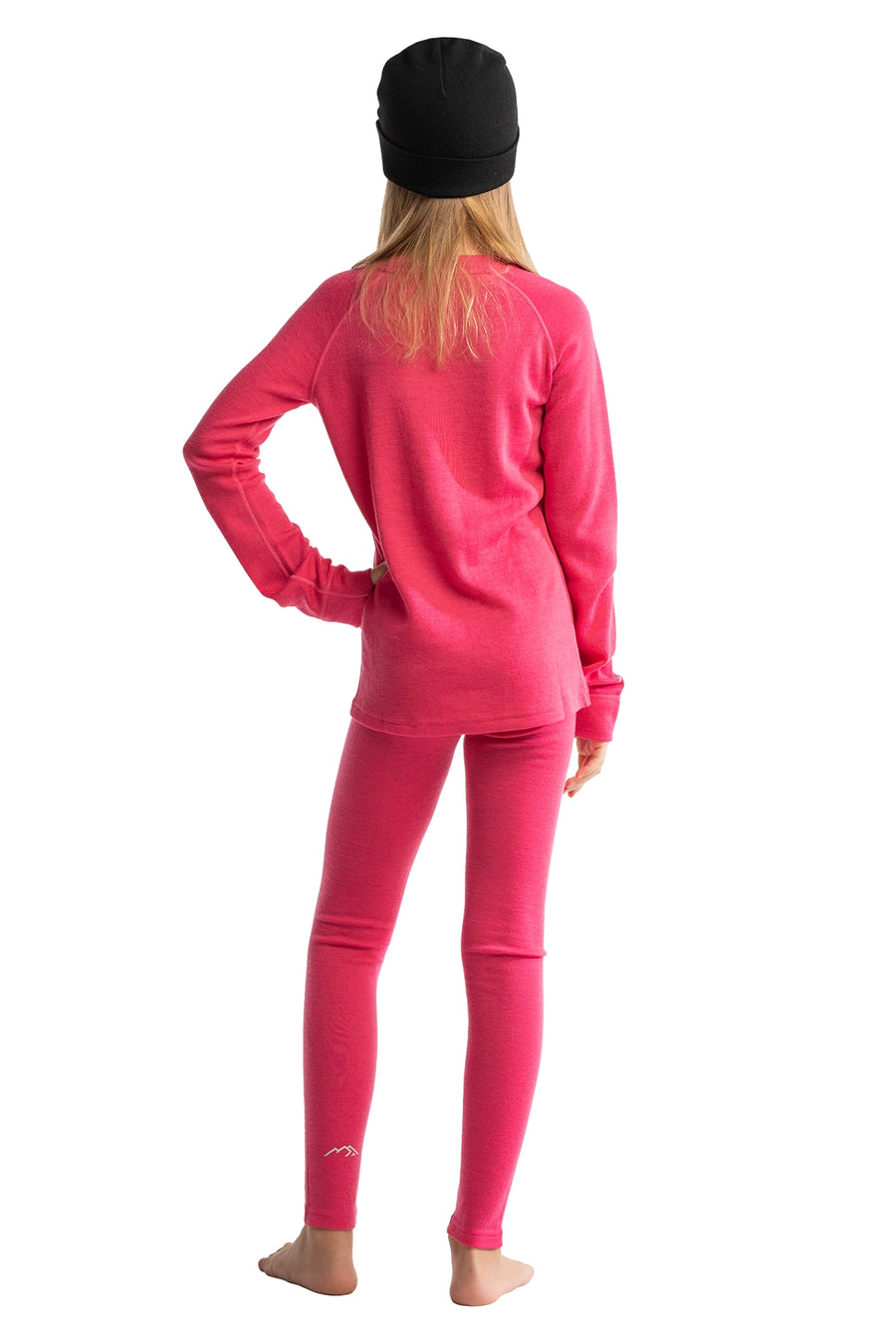 Kids’ Merino Wool Thermal Set 250 Pink + Black Beanie