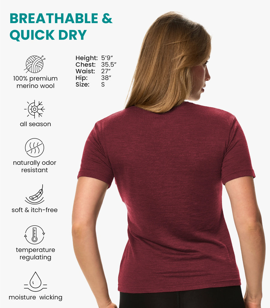 Women's Merino T-shirt 180 Burgundy Wine | Crewneck