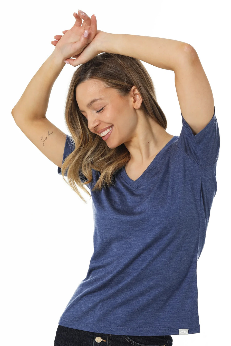 T-shirt Mérinos Femme 180 Bleu Windsor | Col V (+chaussettes)