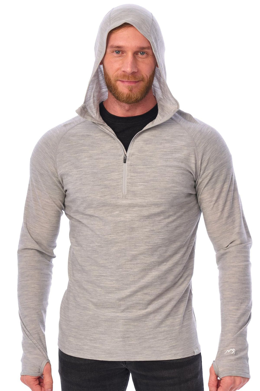 Men's Merino Wool Half Zip Hoodie 190 Heather Grey