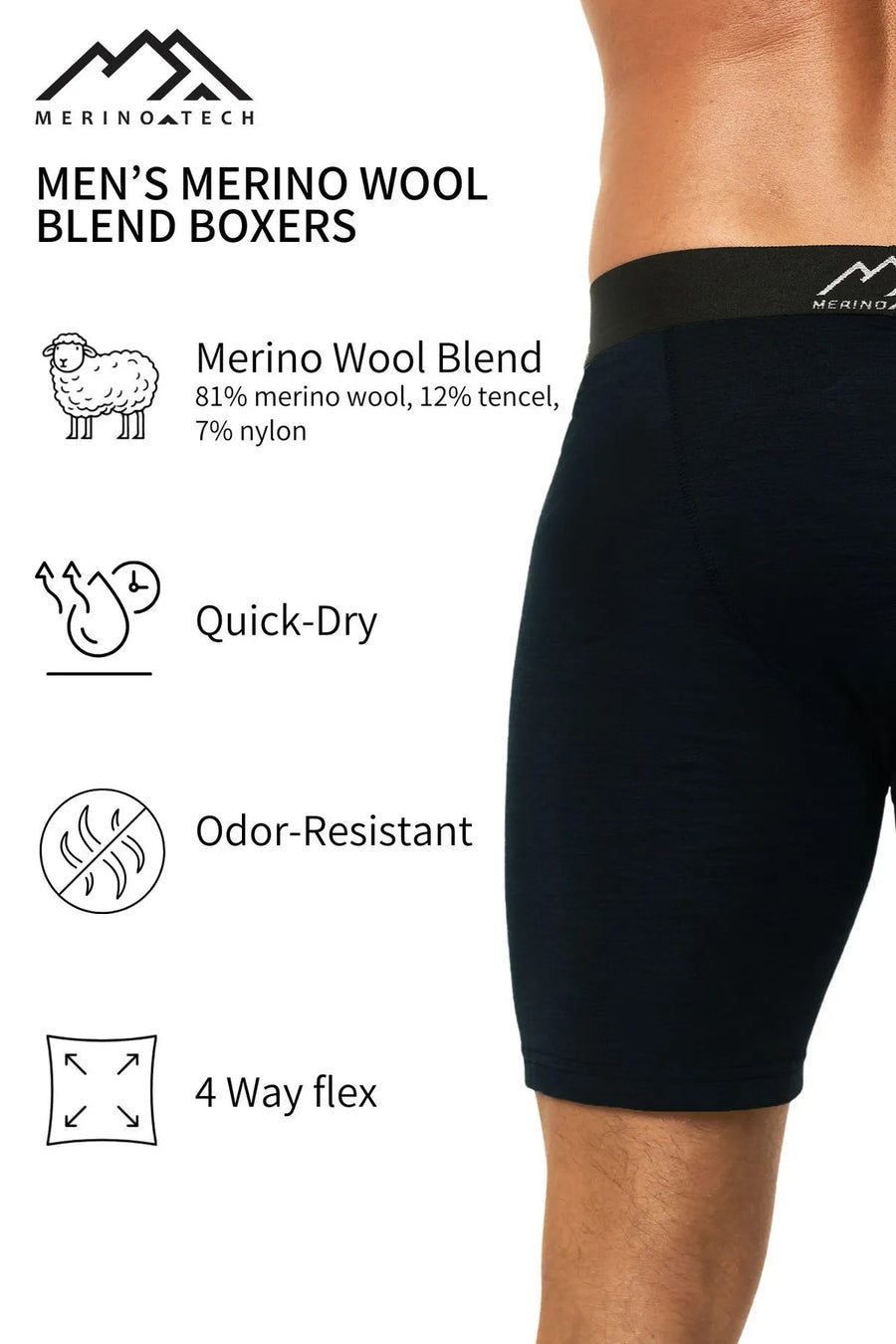 Men's Merino Boxers 1 Pack - 190 Black Coal