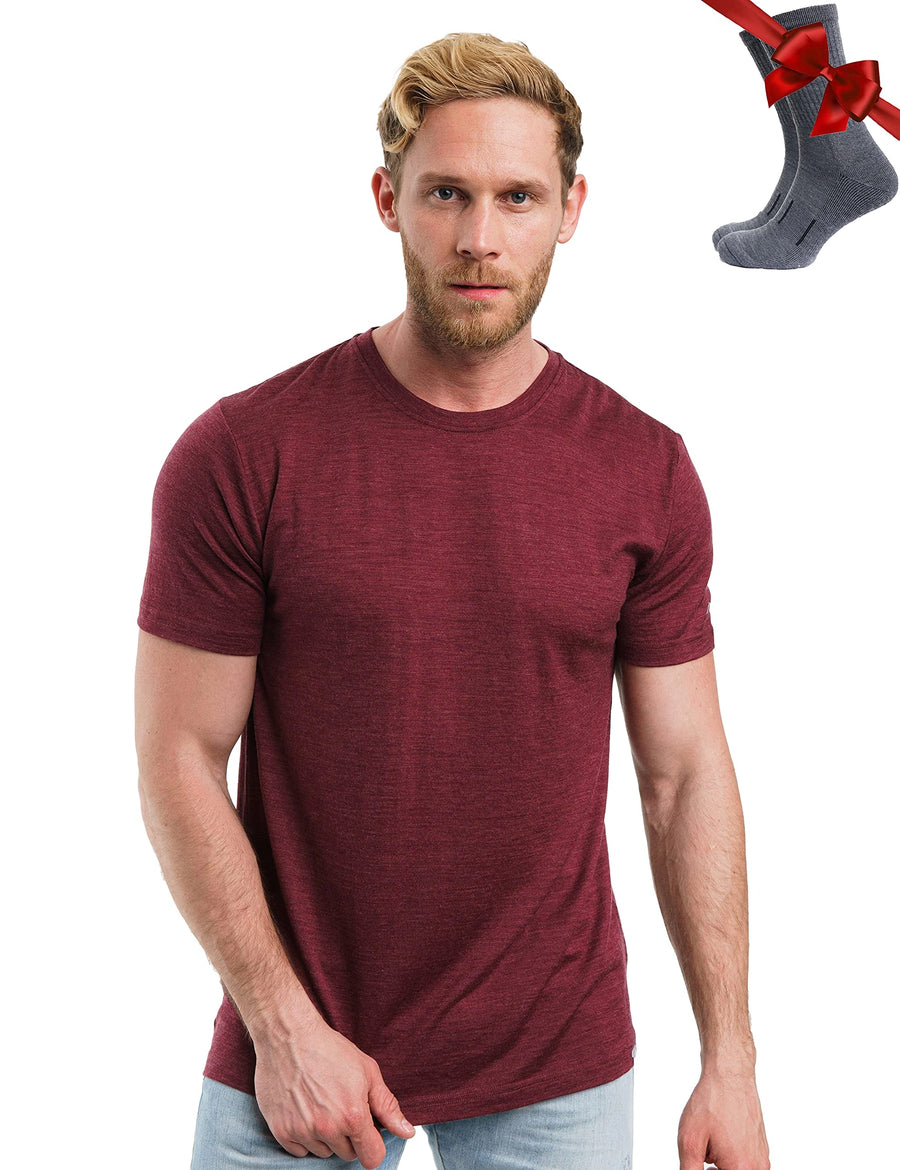 Men's Merino T-shirt 180 Burgundy Wine (+socks)