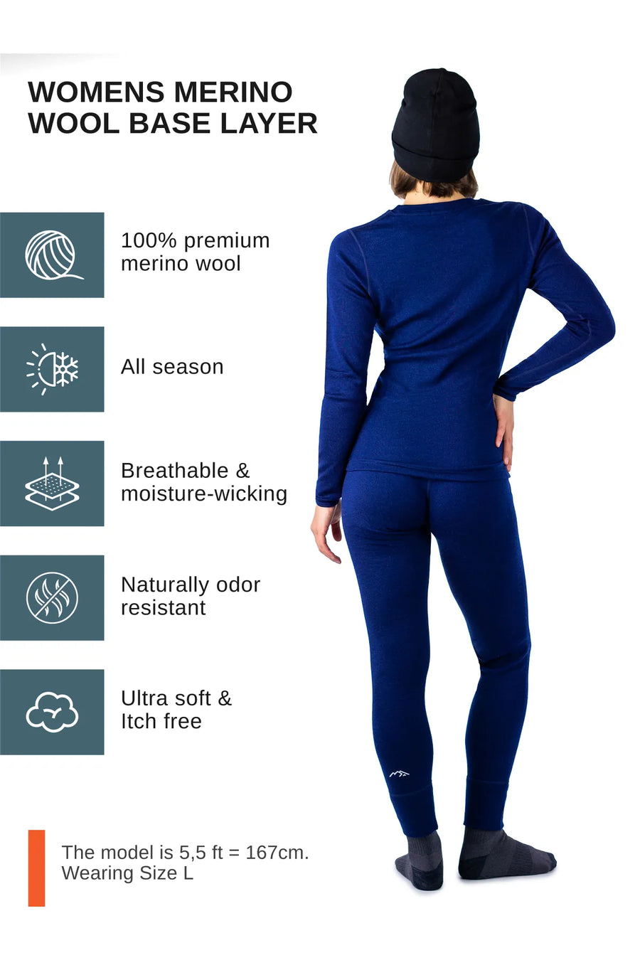 Women's Navy Thermal Set 250 + Black Beanie