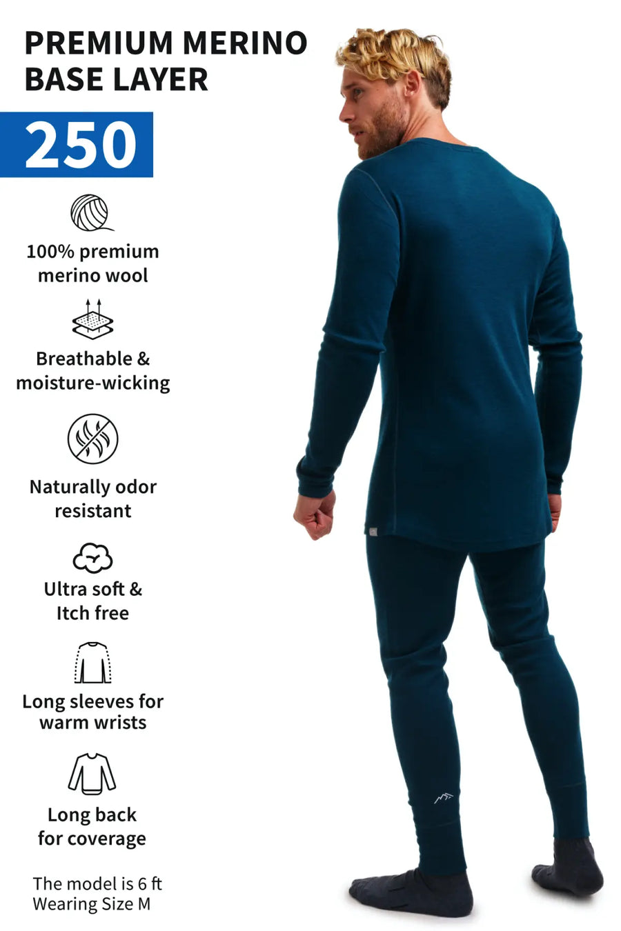 Ensemble thermique mérinos homme 250 Bleu paon