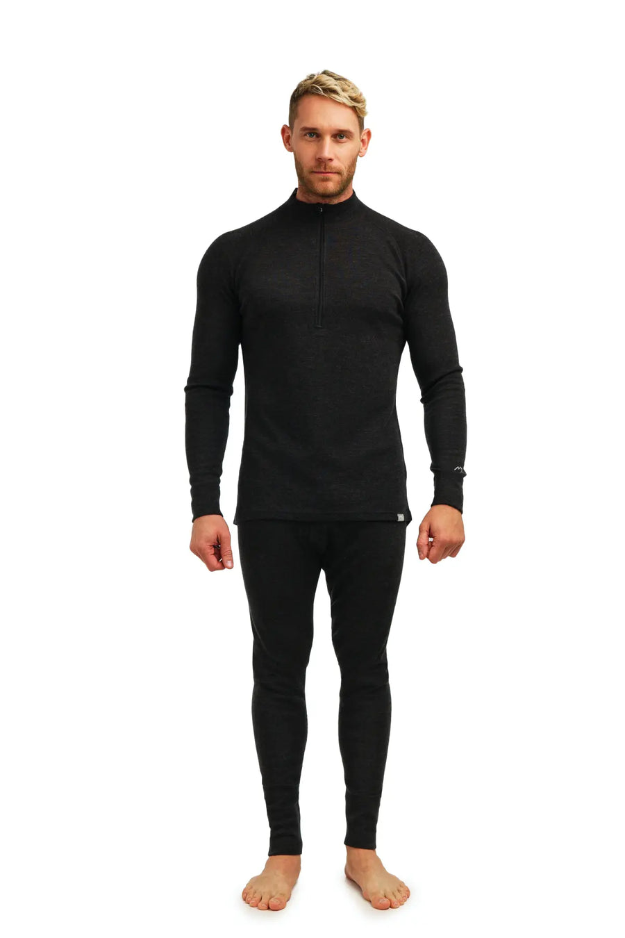 Ensemble thermique mérinos zippé pour homme 320 gris anthracite