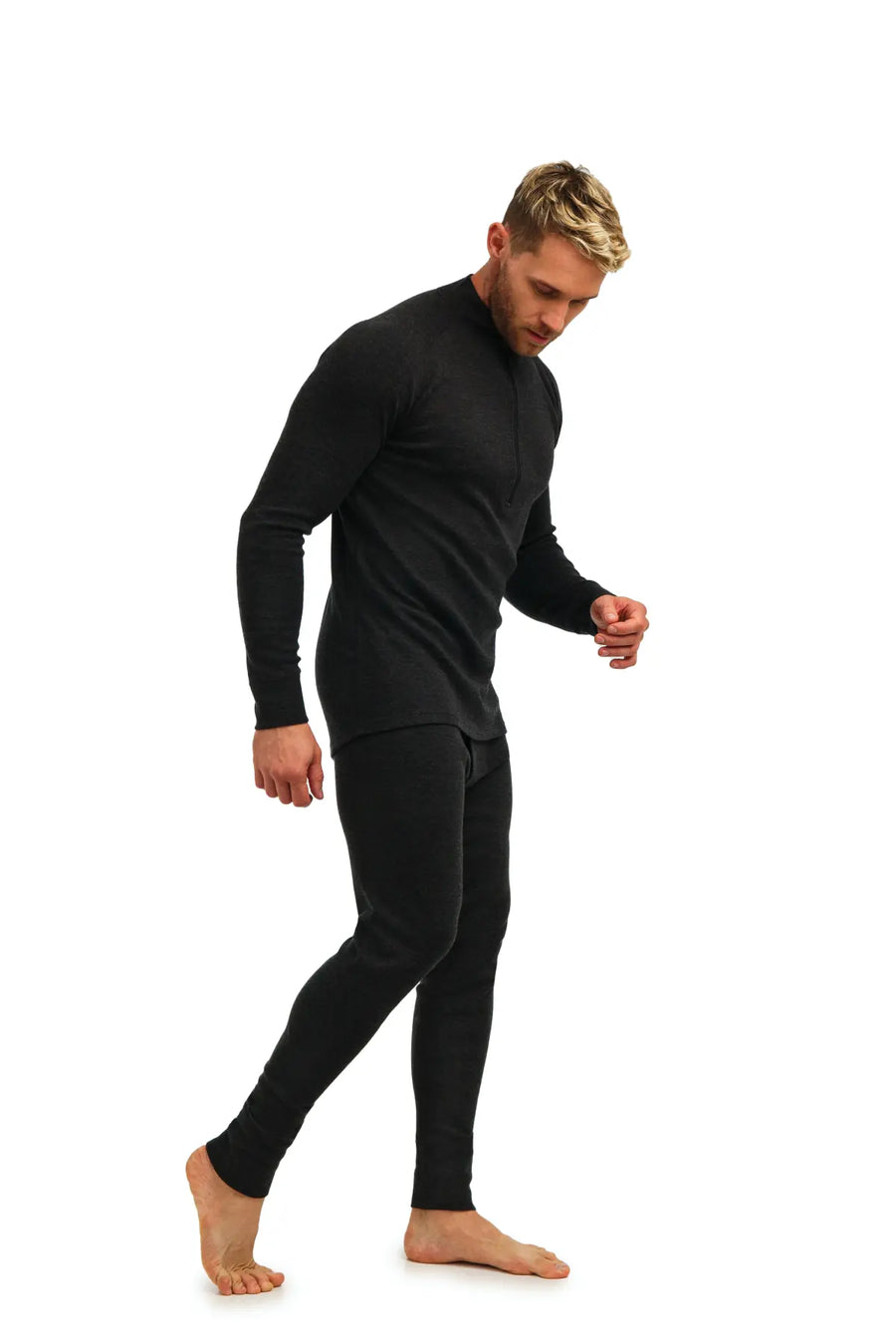 Ensemble thermique mérinos zippé pour homme 320 gris anthracite