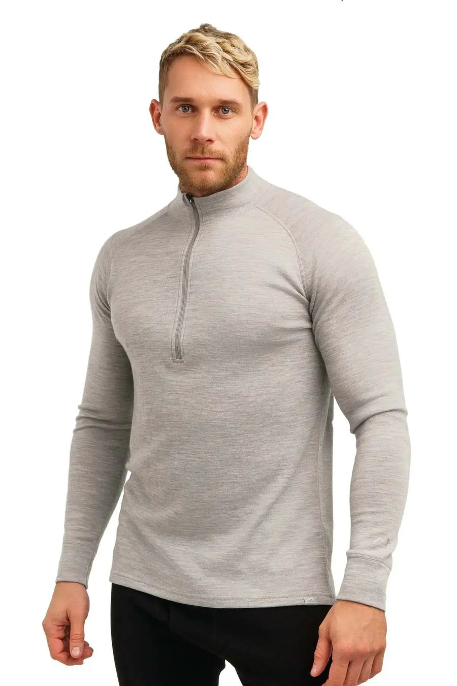 Men's Merino Half Zip Long Sleeve 320 Melange Grey