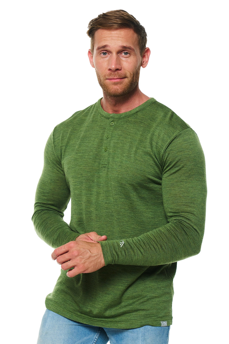 Men's Merino Wool Henley Long Sleeve 170 Green Olive