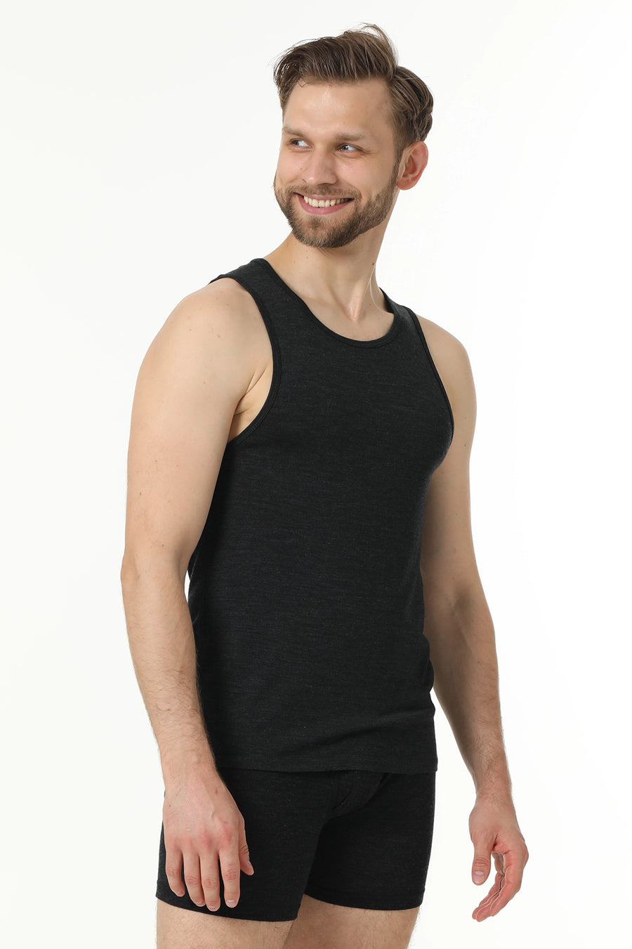Men's Merino Wool Tank A-Shirt 180 Charcoal Grey