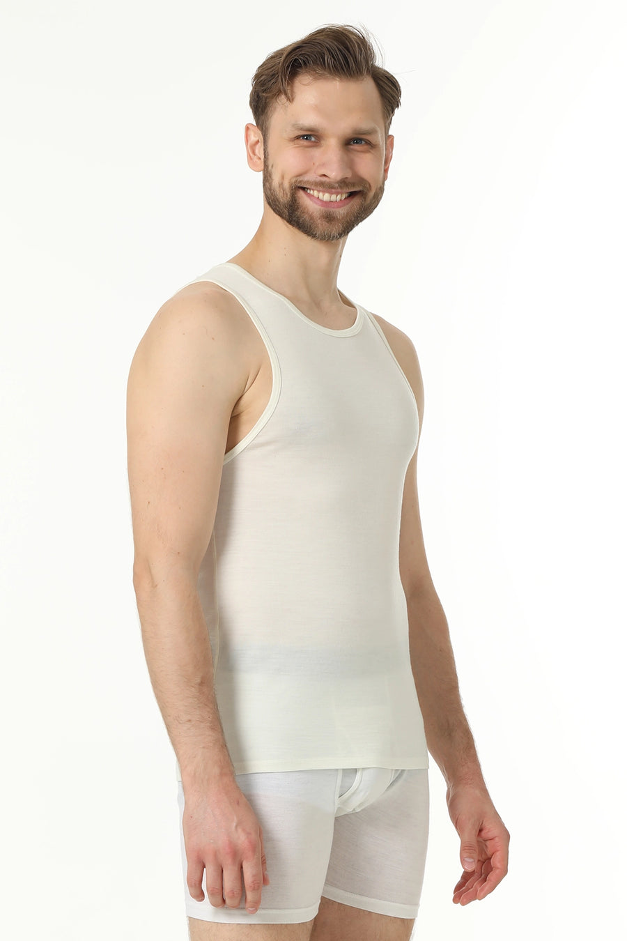 Men's Merino Wool Tank A-Shirt 180 White Creamy