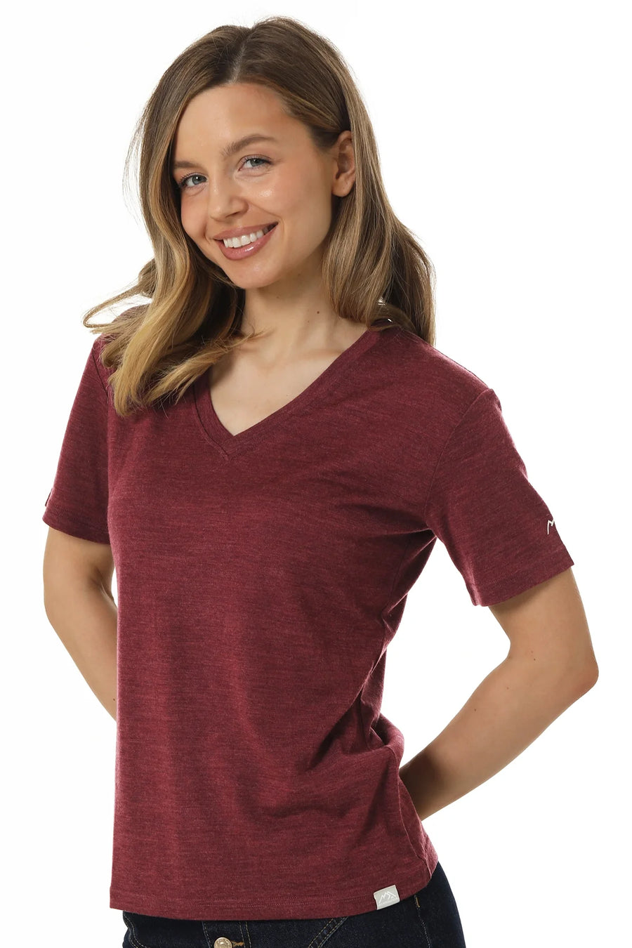 Women's Merino T-shirt 180 Burgundy | V-Neck (+socks)