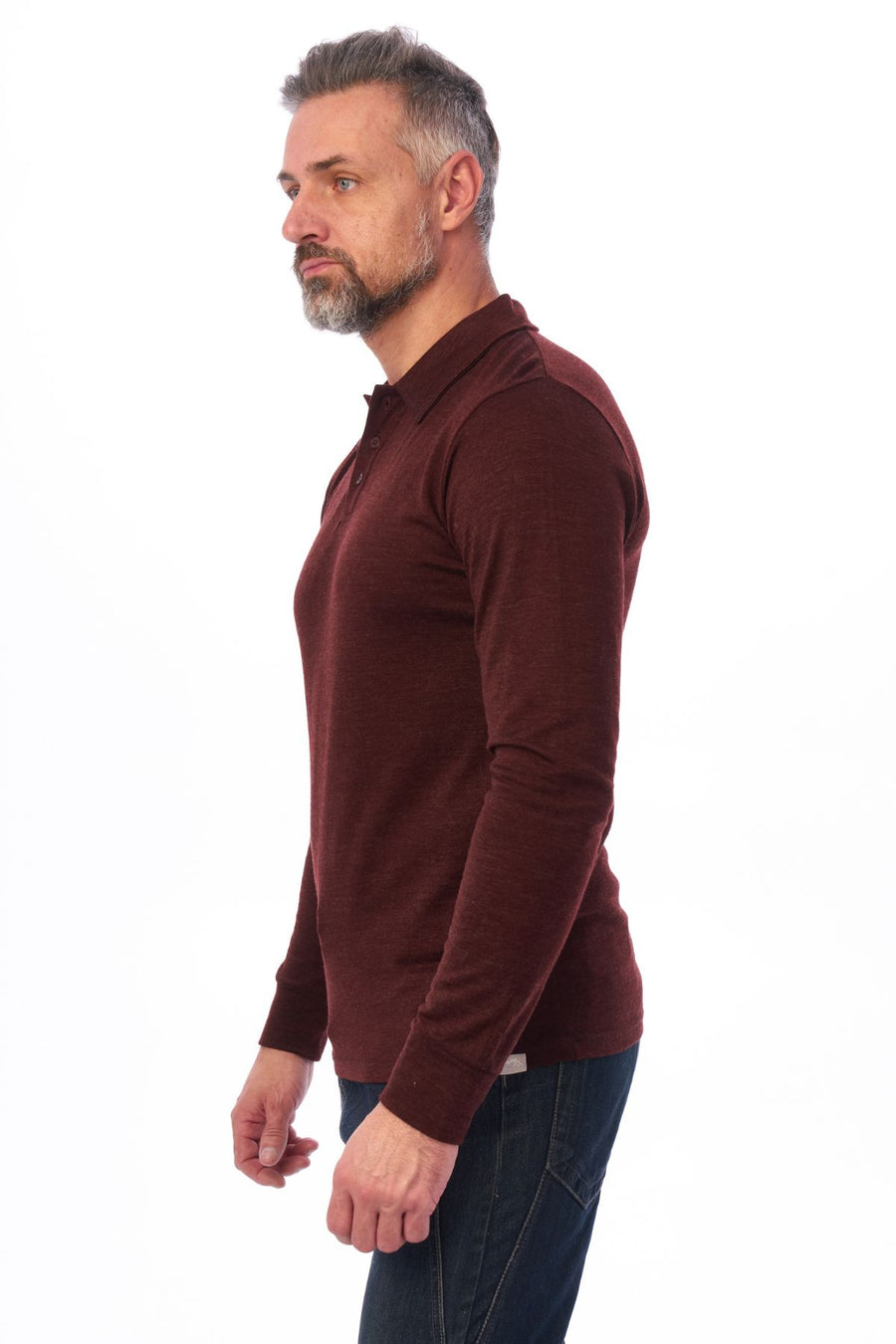 Men's Merino Wool Long Sleeve Polo 165 Bordo