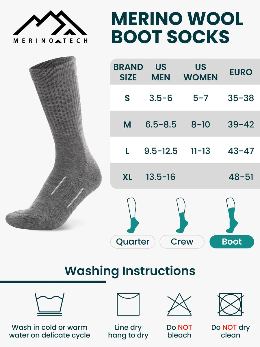 Merino Wool Hiking Socks - (Pack of 3) Charcoal