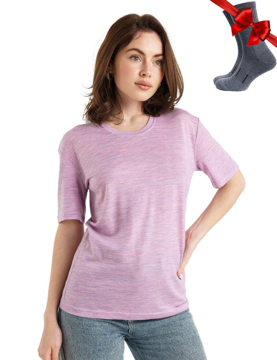 Women's Merino T-shirt 180 Lilac Heather | Crewneck (+socks)